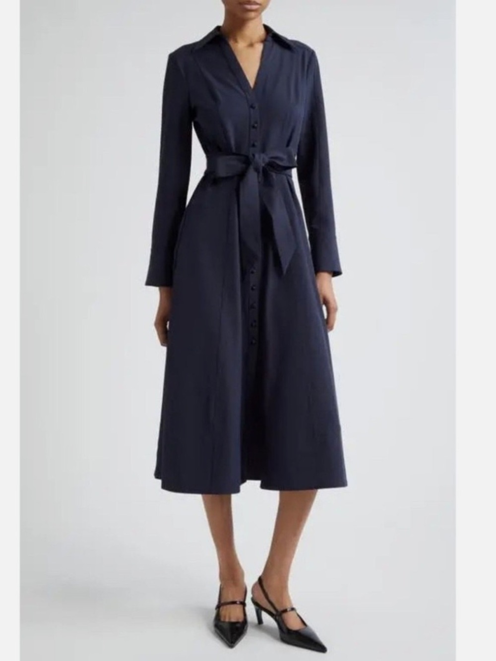 CINQ à SEPT   Kyla Long Sleeve Belted Midi Button Down Shirt Dress in Navy